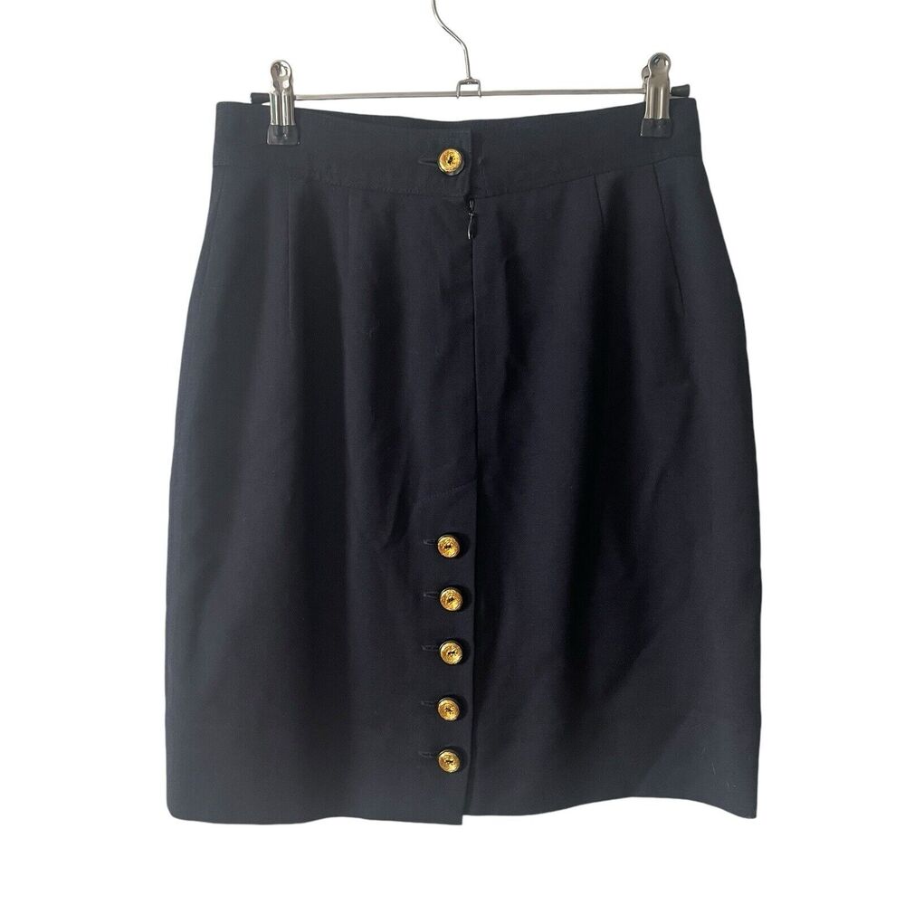 Gemma Kahng NY 4 Pencil Skirt Vintage Wool Blend Button Detail 90s VTG